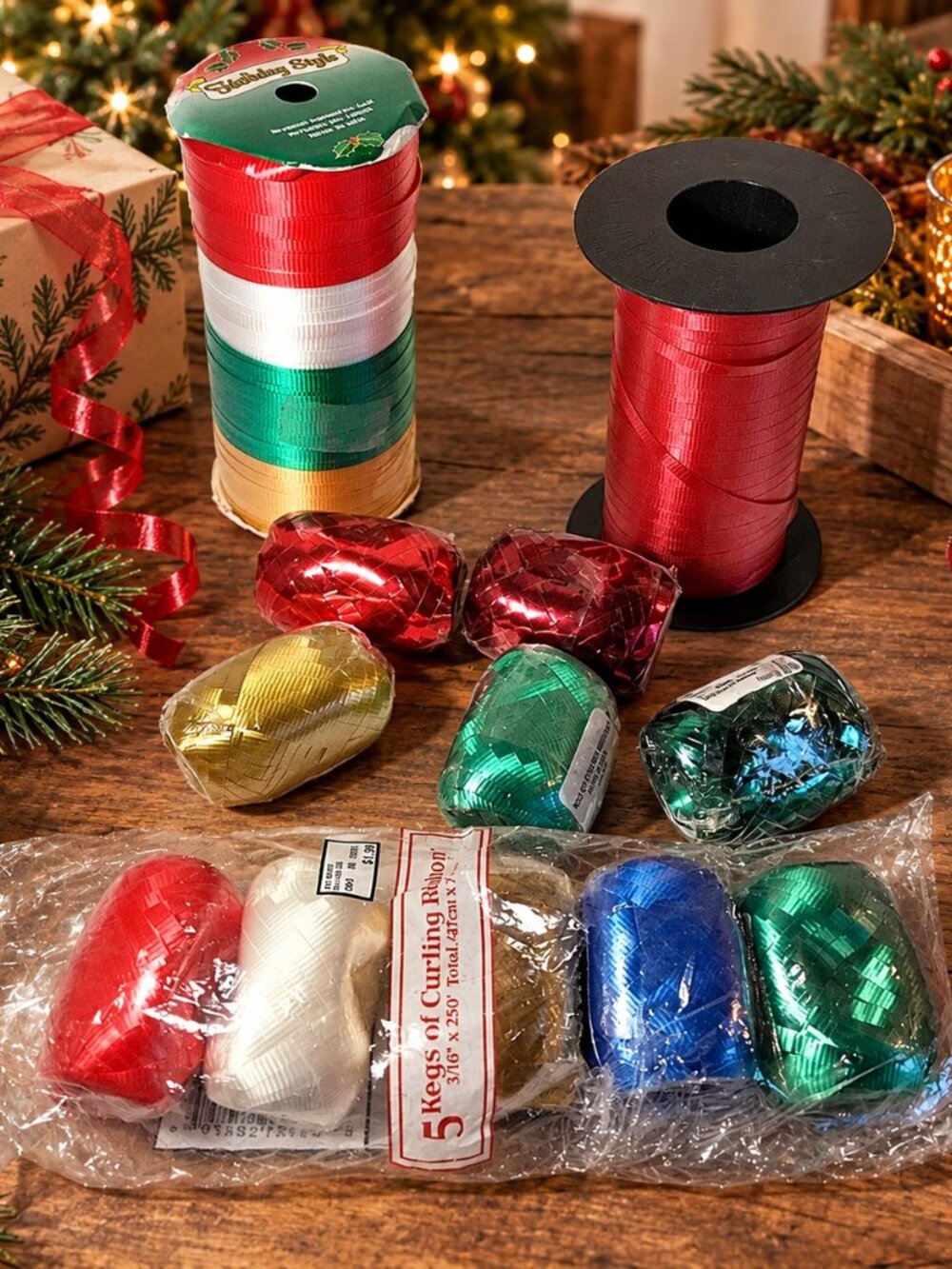 Vintage Curling Ribbon Lot – 10 Kegs + 2 Spools – Christmas Gift Wrap